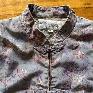 Silky vintage Chinese Japanese mandarin shirt cheongsam blouse grey purple S M L